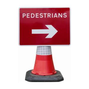 Ped Arrow Cone Sign Reversible 600 x 450
