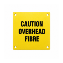 Label 'Caution Overhead Fibre' for Poles - Pack of 10