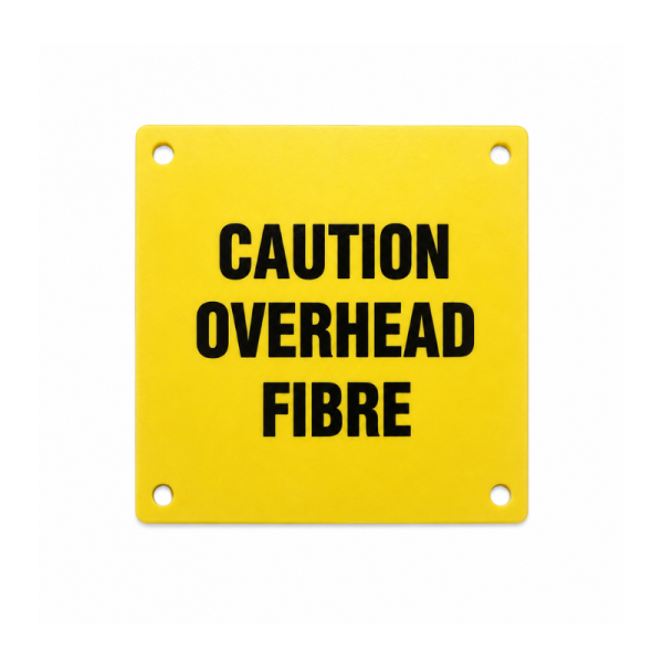 Label 'Caution Overhead Fibre' for Poles - Pack of 10