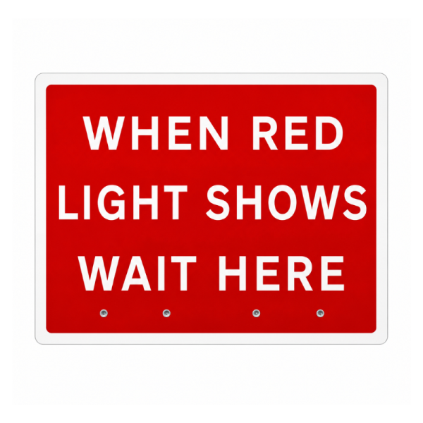 Cone Sign 'When Red Light Shows Wait Here' (2 Cone Version) - 1050 x 750mm