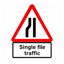 Cone Sign Road Narrows Left with 'Single File Traffic' Plate - 750mm