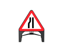 Sign Plastic 750mm Road Narrows Left c/w frame (Q Sign)