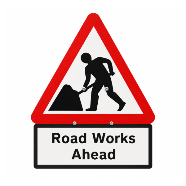 Men At Work Cone Sign 750mm "Road Works Ahead"