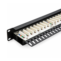 Excel Cat6 24 Port Unscreened Patch Panel – 1U – LSA Punch Down – Right Angled – Black
