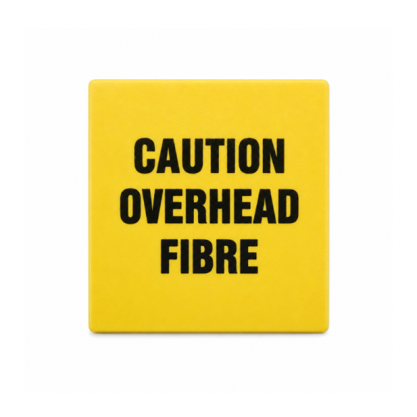 Caution Overhead Fibre Label Sticky Back 70x70mm - Pack of 10