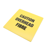 Caution Overhead Fibre Label Sticky Back 70x70mm - Pack of 10