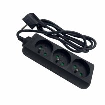 Power strip 2P+T 3 outlets black 1.5m long