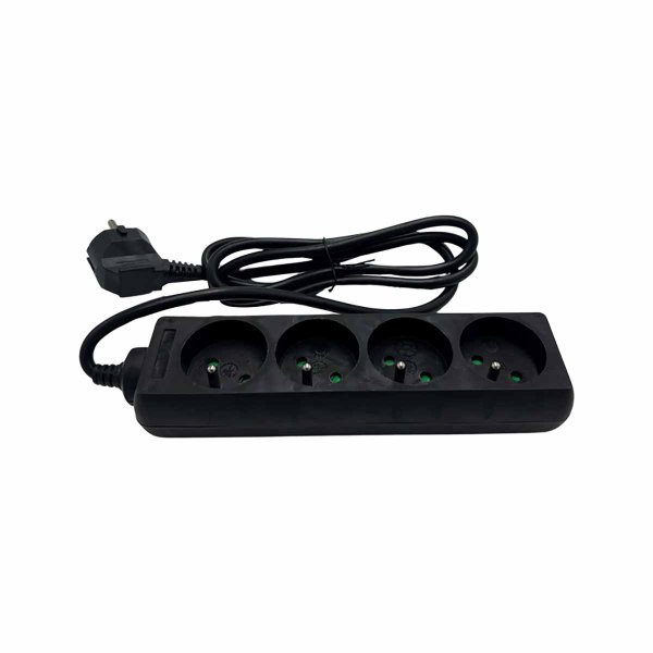 Power strip 2P+T with 4 outlets black Lg 1.5m