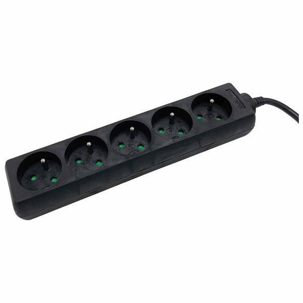 Power strip 2P+T 5 outlets black Lg 1.5m