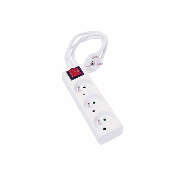 Power strip 2P+T 3 outlets with white switch Lg 1.5m