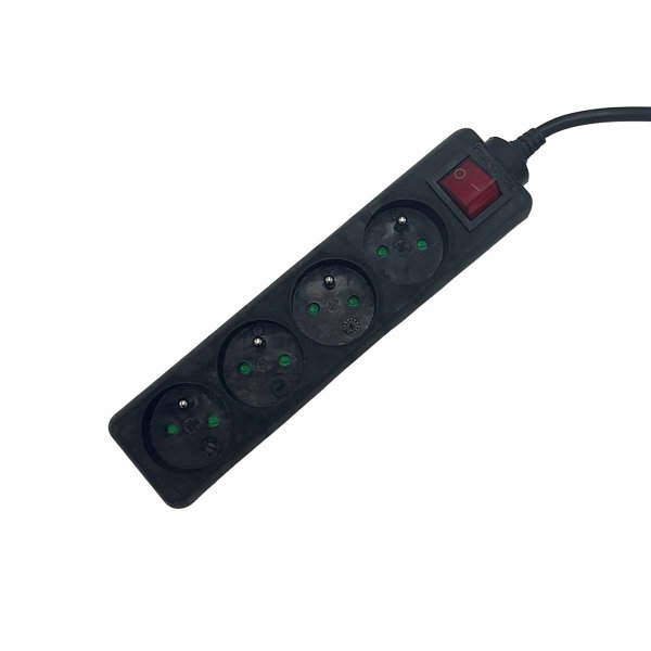 Power strip with switch 2P+T 4 outlets black Lg 1.5m