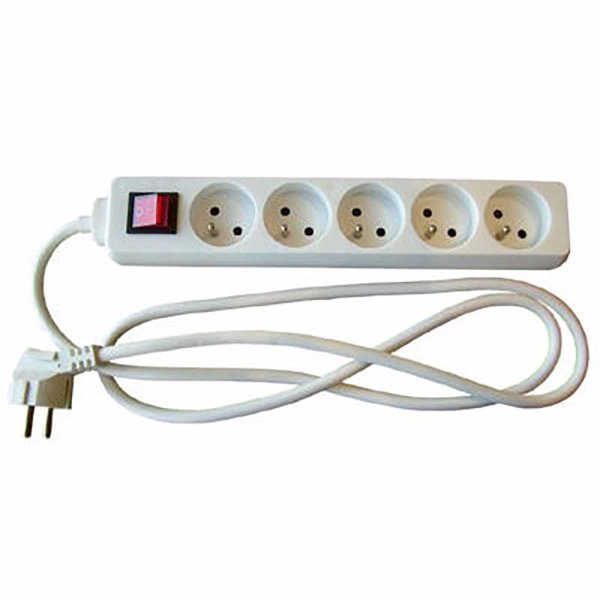 Power strip 2P+T 5 outlets with white switch 1.5m length