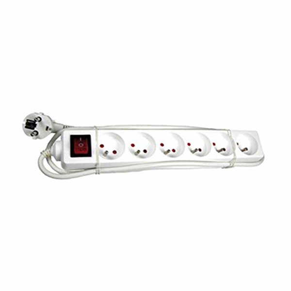 Power strip 2P+T 6 sockets with white switch Lg 1,5m
