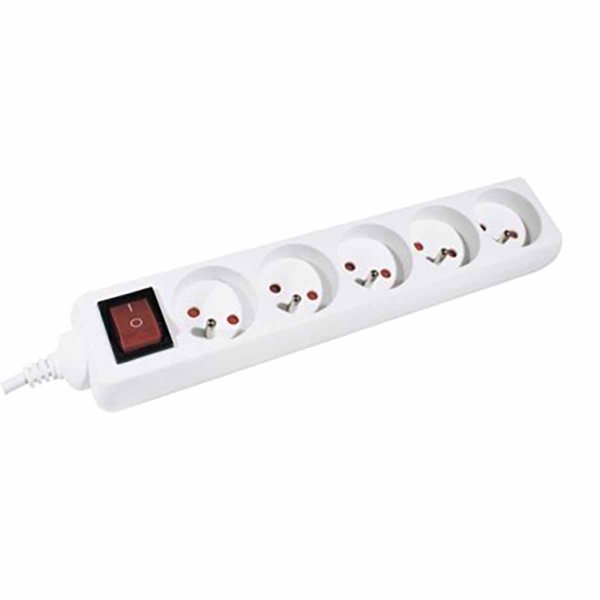 Power strip 2P+T 5 outlets with white switch Lg 4m