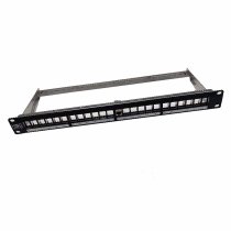 24-Port RJ45 Patch Panel 1U Empty Black for FTP & UTP Connectors + Rear Support HSD
