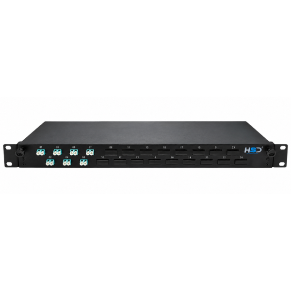 Sliding 19” Patch Panel 1U – 24 LCU DX Single-mode with 6 LCU DX Trays