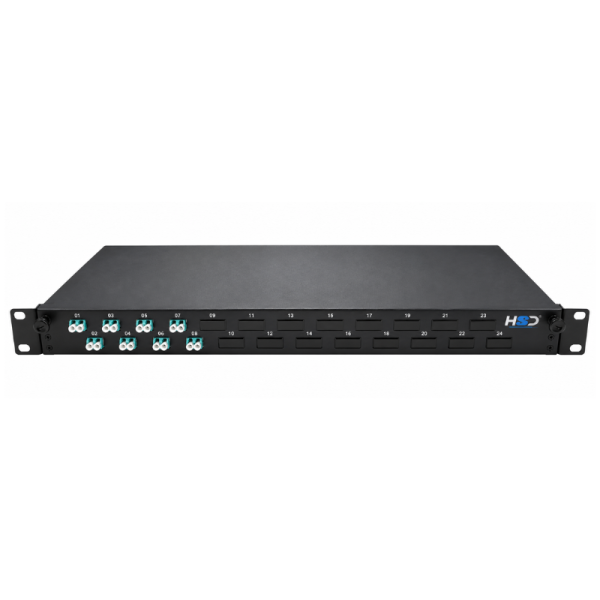 Sliding 19” Patch Panel 1U – 24 LCU DX Multimode with 12 LCU DX Inserts