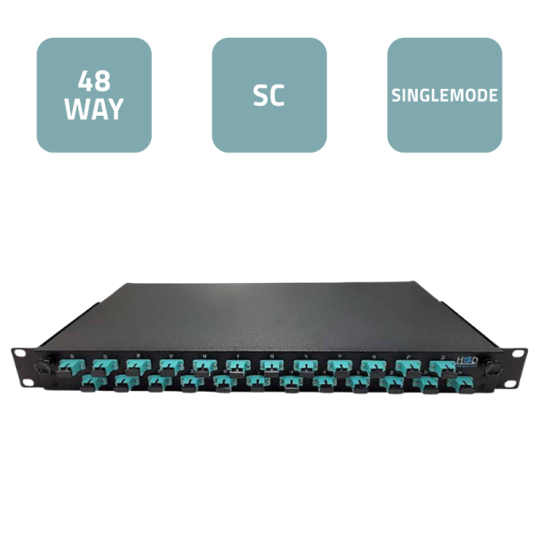 19” Sliding Patch Panel 1U – 24 SC/UPC SX Single-mode with 6 SC/UPC SX Transits