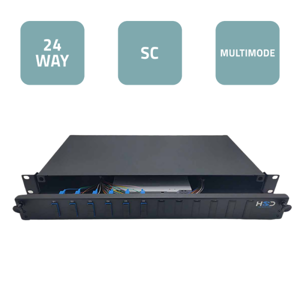 Sliding 19” Patch Panel 1U – 12 SC/UPC Duplex Multimode with 12 SC Duplex Traversals