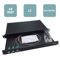 Sliding 19” Patch Panel 1U – 24 LC/UPC Duplex G.657A2 with 3 LCU DX Trays & 6 Pigtails
