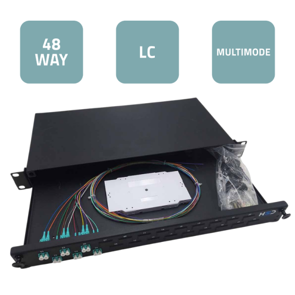 Sliding 19” Patch Panel 1U – 24 LC/UPC Duplex G.657A2 with 3 LCU DX Trays & 6 Pigtails