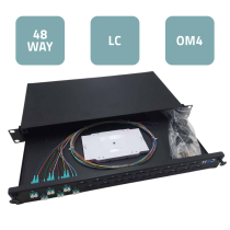 Sliding 19” Patch Panel 1U – 24 LC/UPC Duplex OM4 with 12 Adaptors & 24 Pigtails