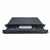 Sliding 19″ Drawer 1U 12 SCU DX G.657A2 equipped with 3 SCU DX pass-throughs 6 pigtails