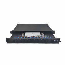 Sliding 19″ drawer 1U 12 SCU DX G.657A2 equipped with 12 SCU DX passes 24 pigtails