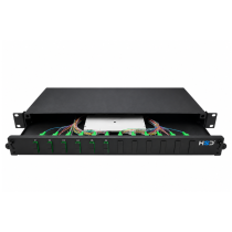Sliding 19” Patch Panel 1U – 12 SC/APC Duplex G.657A2 with 3 SC Duplex Cassettes & 6 Pigtails