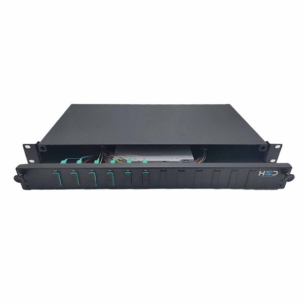 Sliding 19" drawer 1U 12 SC Duplex OM3 equipped with 6 SC Duplex 12 pigtails