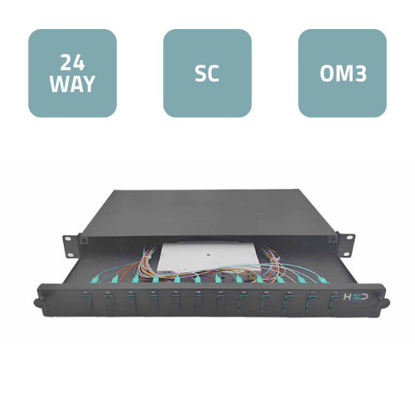 Telenco Fibre Patch Panel, 24 Way SC with 12 SC Duplex Adaptors - 19" Sliding Patch Panel 1U
