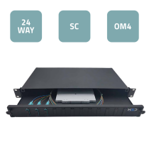 Sliding 19” Patch Panel 1U – 12 SC Duplex OM4 with 3 Trays & 6 OM4 Pigtails