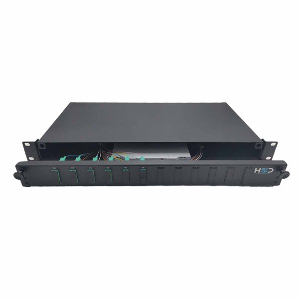 Sliding 19" Drawer 1U 12 SC Duplex OM4 equipped with 6 SC Duplex 12 pigtails