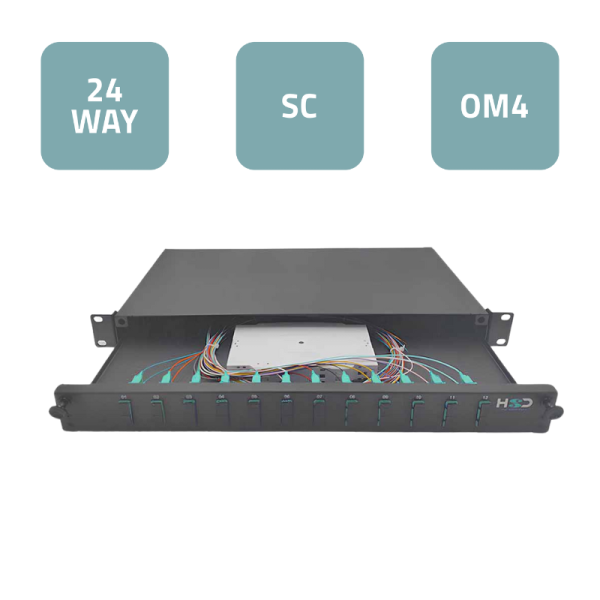 Sliding 19” Patch Panel 1U – 12 SC Duplex OM4 with 24 OM4 Pigtails
