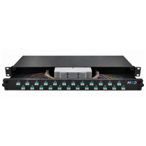 Sliding 19” Patch Panel 1U – 24 LCU DX Multimode with 24 LCU DX Through Connectors