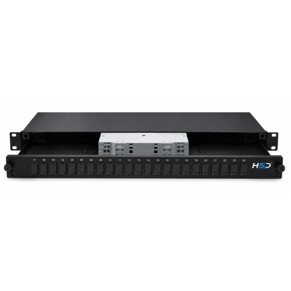 Sliding 19” Patch Panel 1U – 24 SC Duplex Multimode with 24 SC Duplex Adaptors