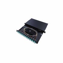 Sliding 19″ drawer 1U 24 SCU DX G.657A2 equipped with 24 SCU DX pigtails