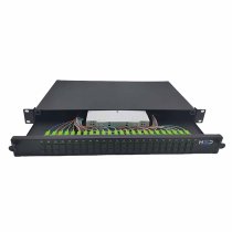 Sliding 19″ Drawer 1U 24 SCU DX G.657A2 equipped with 24 SCA DX troughs 48 pigtails