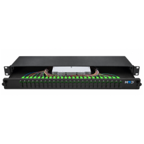 Sliding 19” Patch Panel 1U – 24 SCU DX G.657A2 with 24 SCA DX Throughs & 48 Pigtails