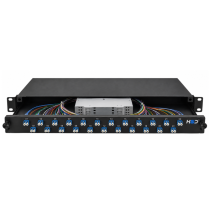 19” Sliding Patch Panel 1U – 24 LCU DX G.657A2 with 24 LCU DX Fibres