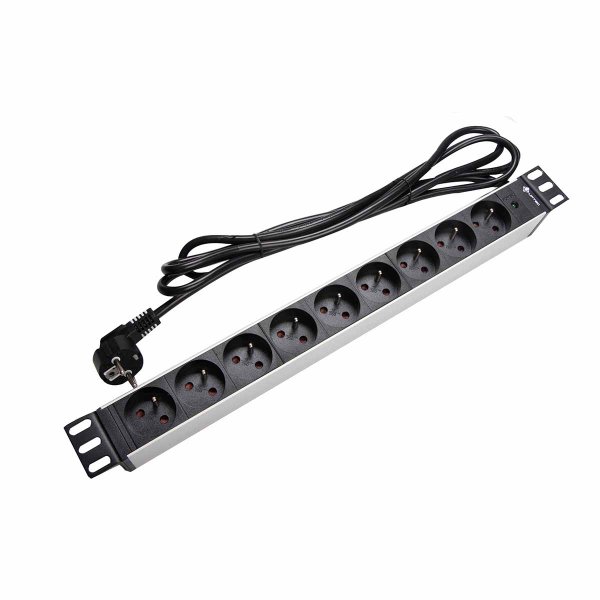 PDU 19" 1U power strip 9 outlets 2P+T with light indicator 3m long