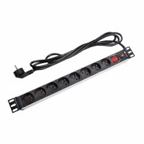 PDU 19″ 1U power strip 8 sockets 2P+T switch Fuse Lg 3m