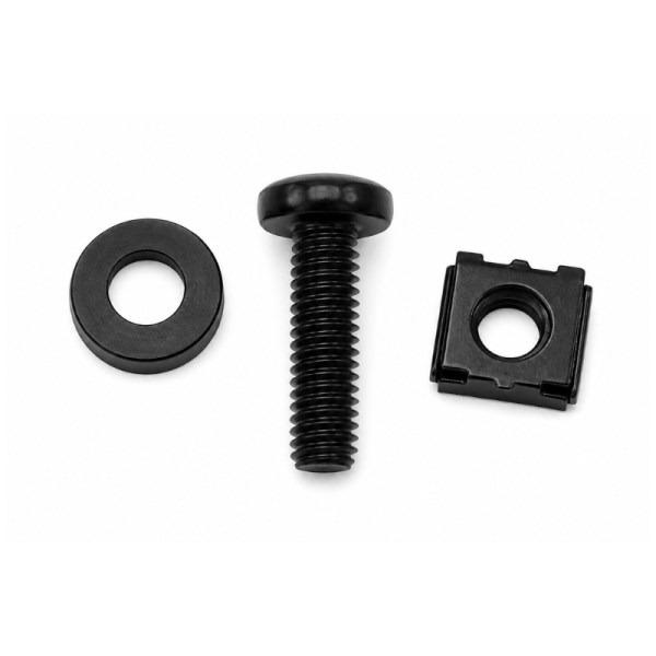 UPTEC Screw Kit/Cage Nut Set – M6 x 20mm – Complete with Nut & Plastic Washer – Black – Pack of 50