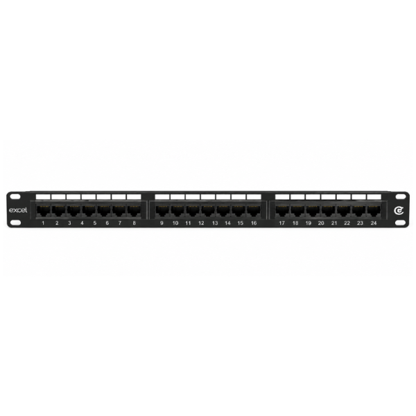 Excel Cat 5E Patch Panel – UTP – 24 Port – 1U – Black 100-726
