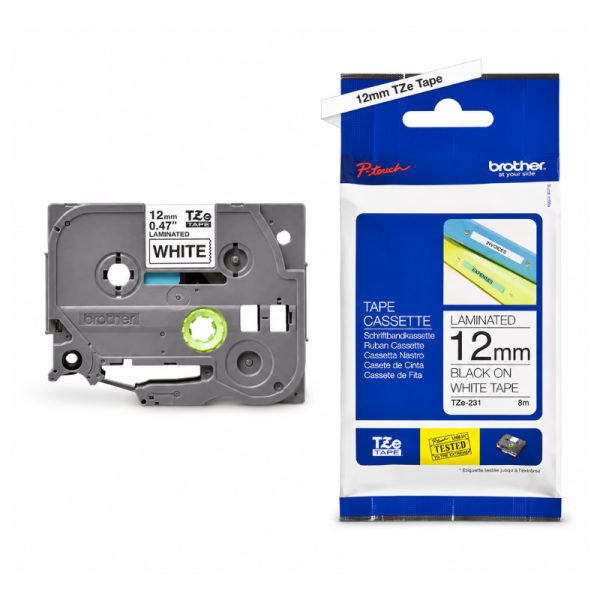 Brother Label Tape TZE - 231 – Black on White – 12mm x 8m