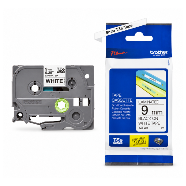 Brother Label Tape TZE - 221 – Black on White – 9mm x 8m