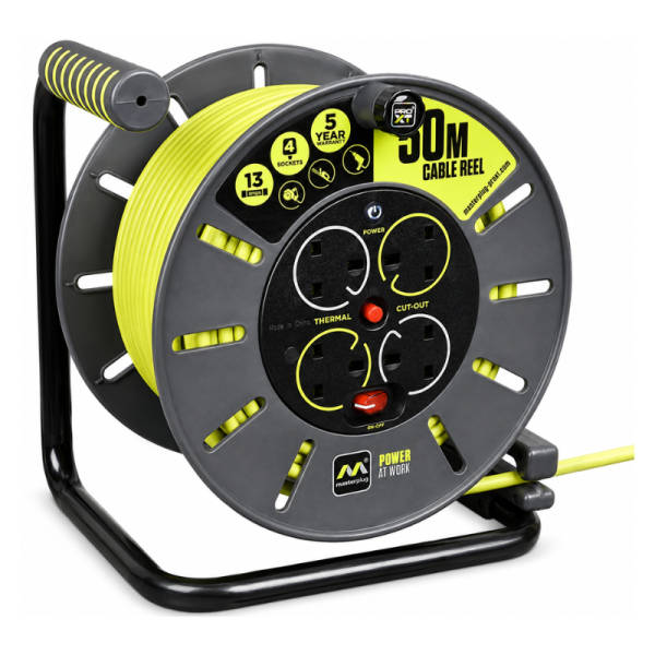 Masterplug OLU50134SL-PX PRO-XT Cable Reel – 4 Socket – 50m – Green – Thermal Cut-Out
