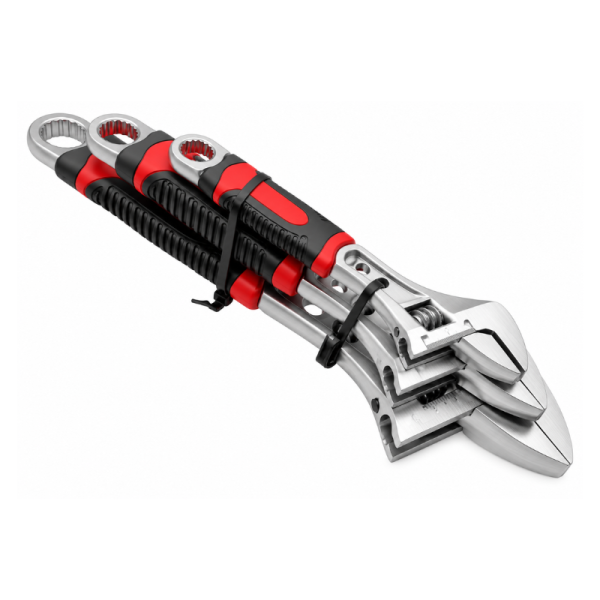 Adjustable Wrench Set – 3 Pieces – Injected Grip