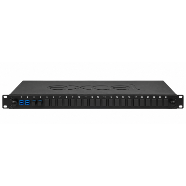Excel Enbeam 24 Way Singlemode Fibre Optic Panel – 4 LC Duplex – 8 Fibre – Blue