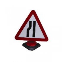 Road Narrows Left Cone Sign 750mm Triangle